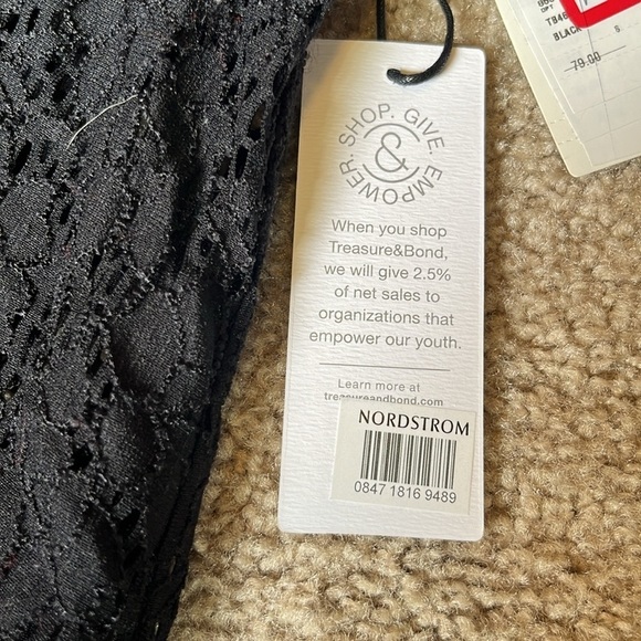 NWT Treasure Bond Lace Lined Peasant Midi Dress Black V-Neck Long Sleeve Small - Picture 13 of 15